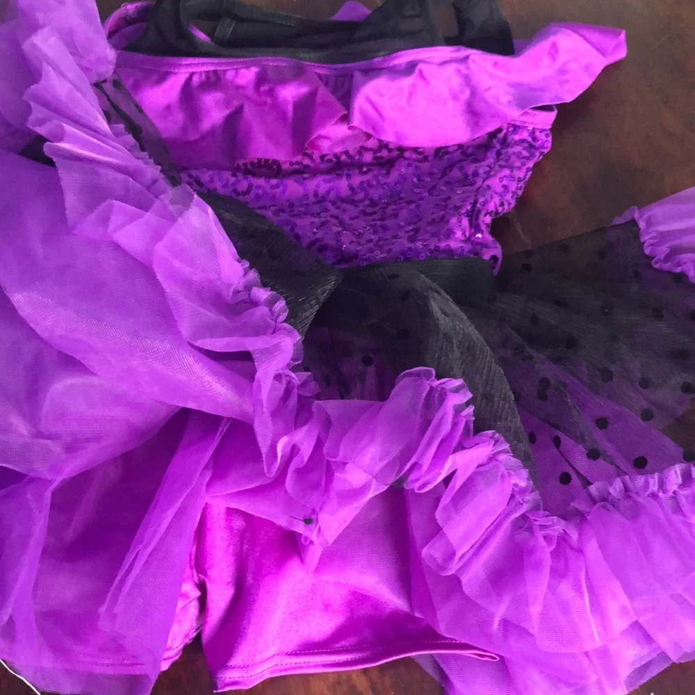 Weissman IC #10908 purple and black faux off shoulder/ ruffle on shoulder&skirt
